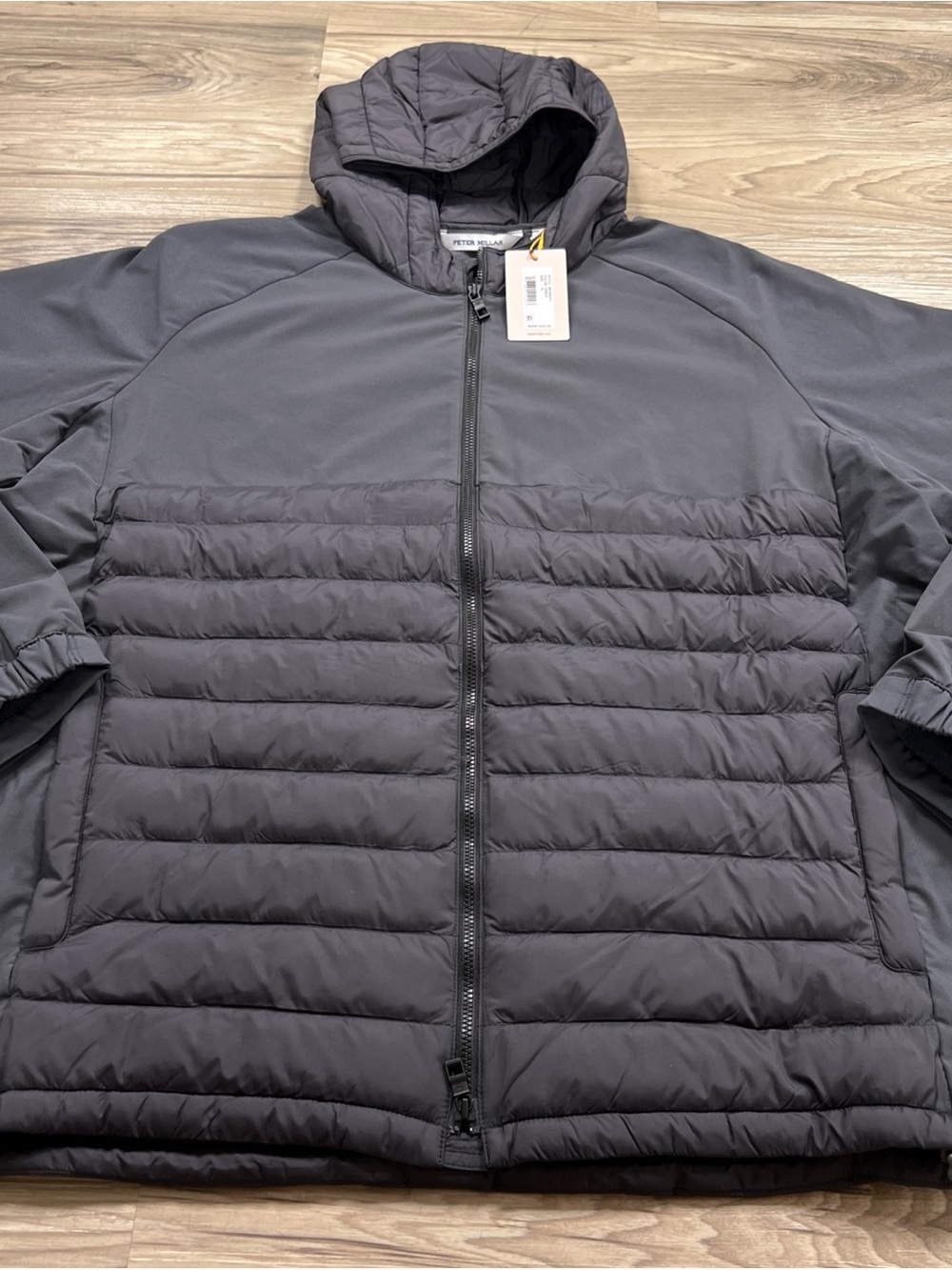 Peter Millar Apex Hybrid Carbon Black Full Zip Hoodie Jacket Men's Size XL $265